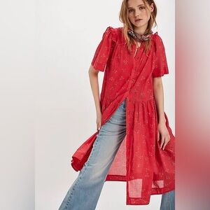 FREE PEOPLE Bella Mae Midi Dress - Red Combo $148